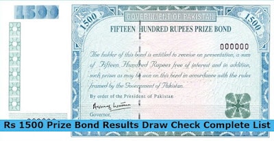 Rs 1500 Prize Bond Results Draw Check Complete List