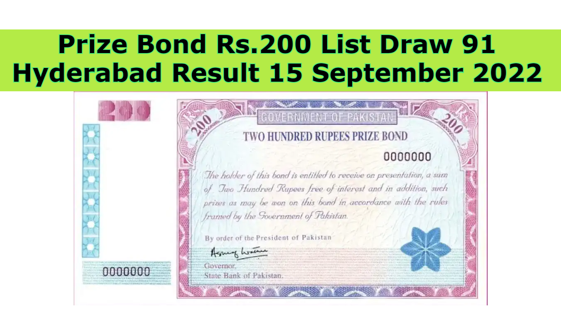 Prize Bond Rs.200 List Draw 91 Hyderabad Result 15 September 2022